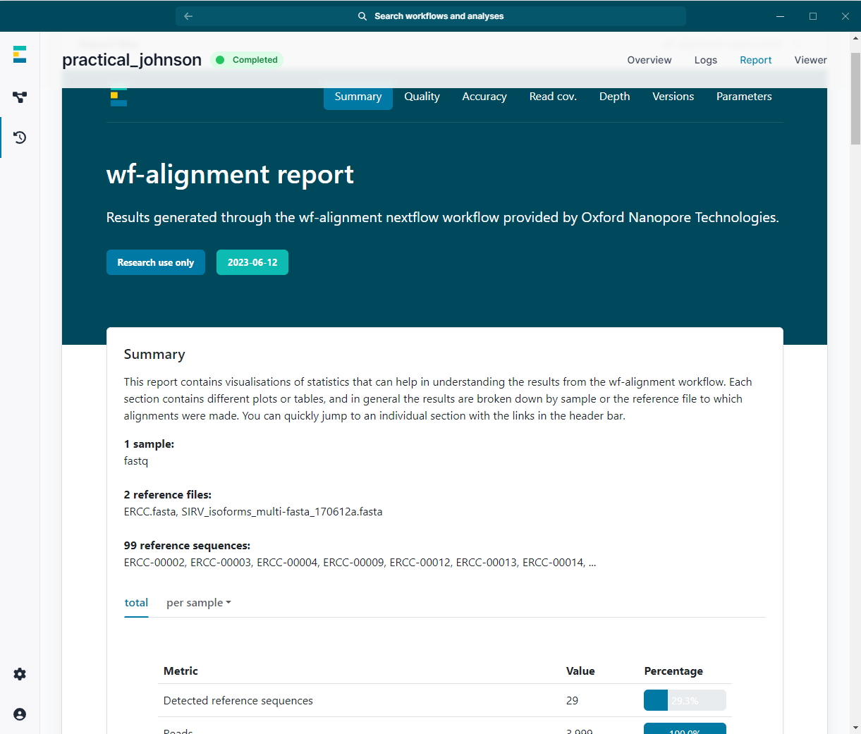 Workflow report