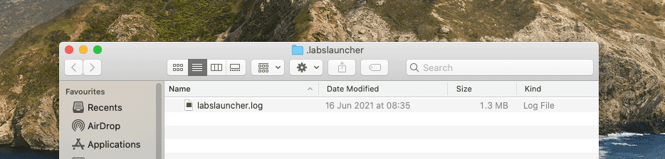Finder open with the log where it should be